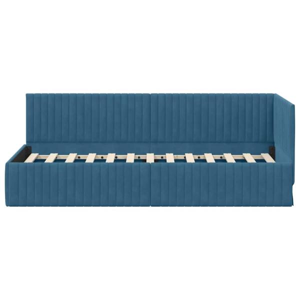 Eckbettgestell mit Kopfteil Blau 80 x 200 cm Samt