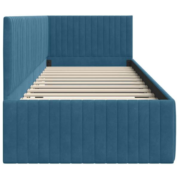 Eckbettgestell mit Kopfteil Blau 80 x 200 cm Samt