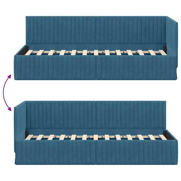 Eckbettgestell mit Kopfteil Blau 80 x 200 cm Samt