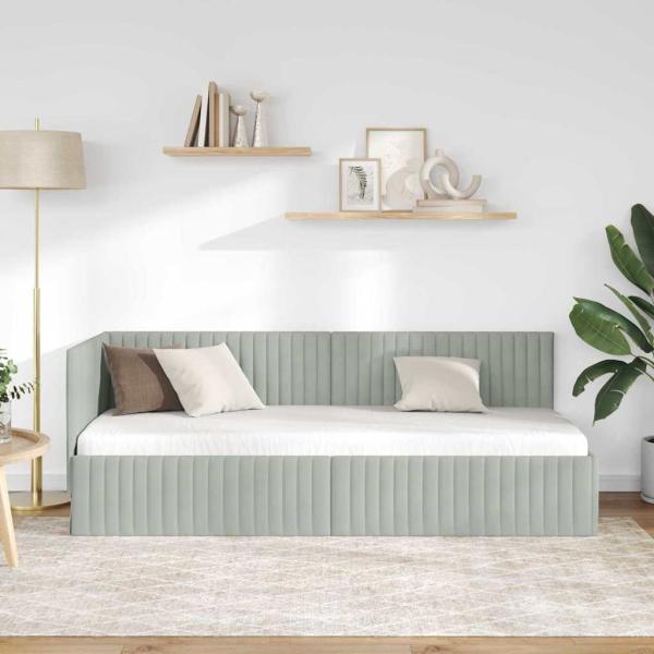 Eckbettgestell mit Kopfteil Hellgrau 80 x 200 cm Samt