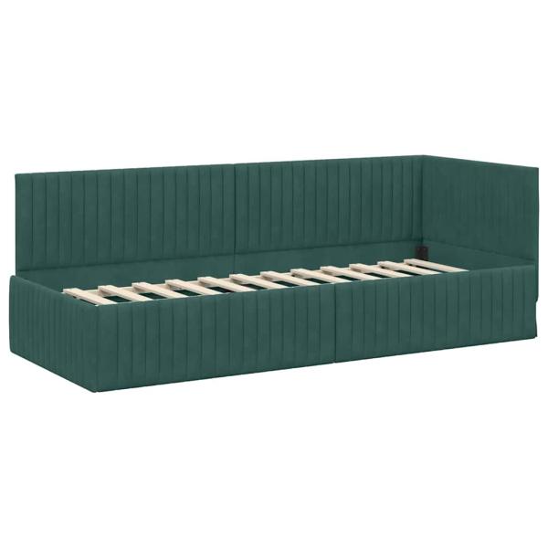 Eckbettgestell mit Kopfteil Dunkelgrün 80 x 200 cm Samt