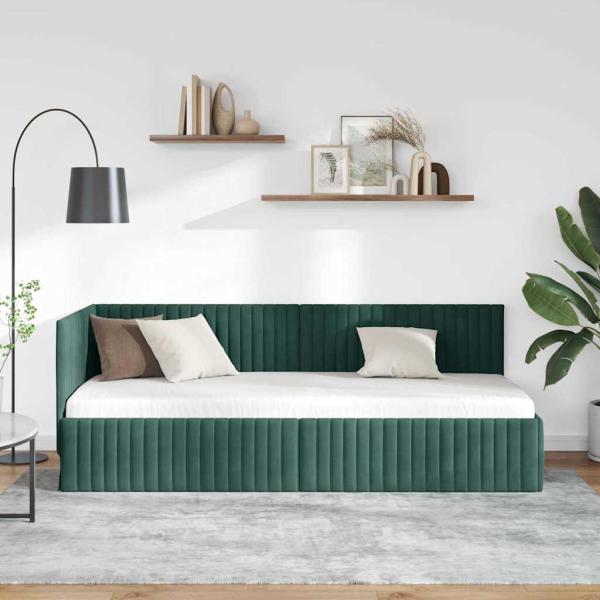 Eckbettgestell mit Kopfteil Dunkelgrün 80 x 200 cm Samt