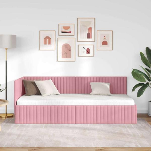 Eckbettgestell mit Kopfteil Rosa 80 x 200 cm Samt