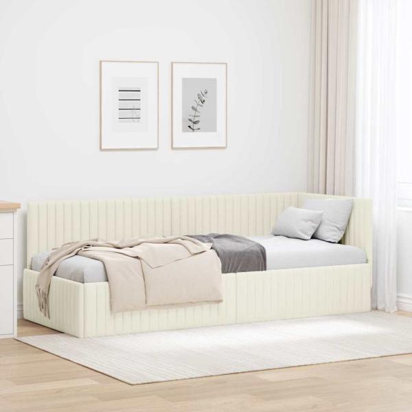 ARDEBO.de - Eckbettgestell mit Kopfteil Creme 80 x 200 cm Samt