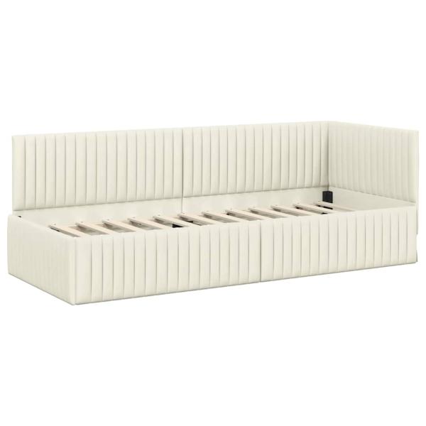 Eckbettgestell mit Kopfteil Creme 80 x 200 cm Samt