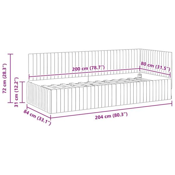 Eckbettgestell mit Kopfteil Creme 80 x 200 cm Samt