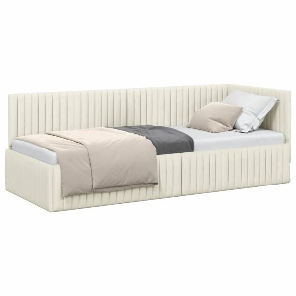 Eckbettgestell mit Kopfteil Creme 80 x 200 cm Samt