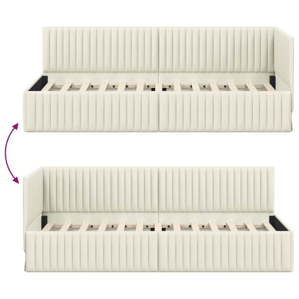 Eckbettgestell mit Kopfteil Creme 80 x 200 cm Samt