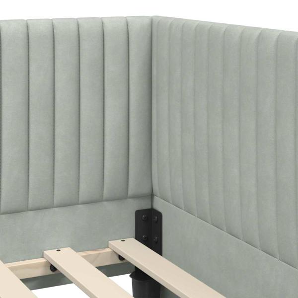 Eckbettgestell mit Kopfteil Hellgrau 90 x 190 cm Samt