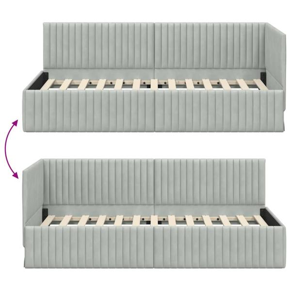 Eckbettgestell mit Kopfteil Hellgrau 90 x 190 cm Samt