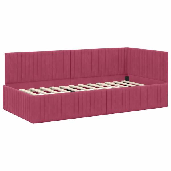 Eckbettgestell mit Kopfteil Weinrot 90 x 190 cm Samt