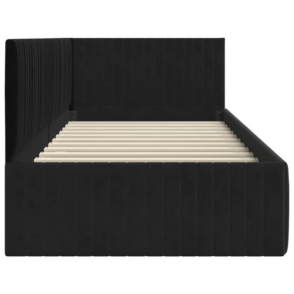 Eckbettgestell mit Kopfteil Schwarz 90 x 190 cm Samt