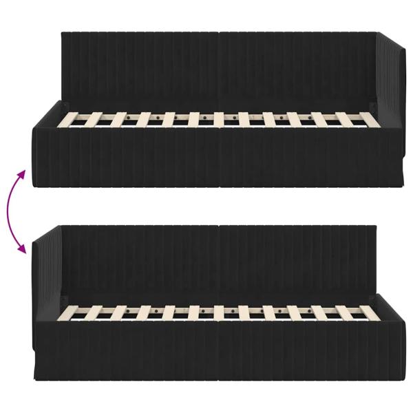 Eckbettgestell mit Kopfteil Schwarz 90 x 200 cm Samt