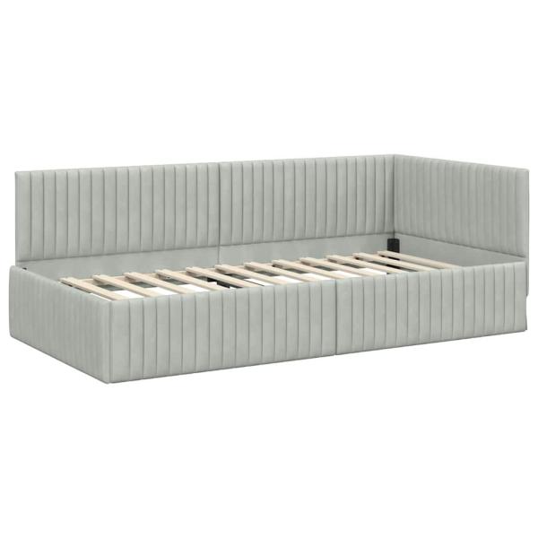 Eckbettgestell mit Kopfteil Hellgrau 100 x 200 cm Samt