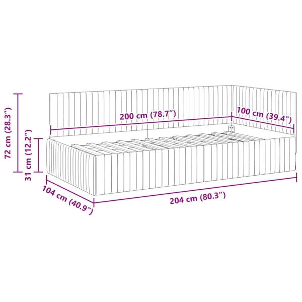 Eckbettgestell mit Kopfteil Hellgrau 100 x 200 cm Samt
