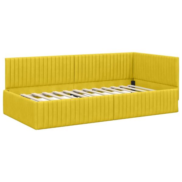 Eckbettgestell mit Kopfteil Gelb 100 x 200 cm Samt