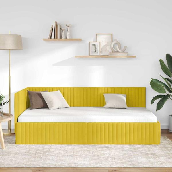 Eckbettgestell mit Kopfteil Gelb 100 x 200 cm Samt