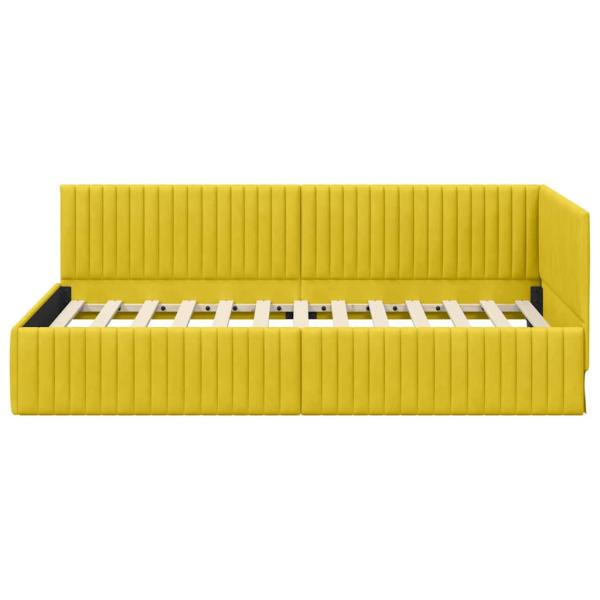 Eckbettgestell mit Kopfteil Gelb 100 x 200 cm Samt