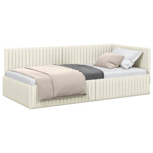 Eckbettgestell mit Kopfteil Creme 100 x 200 cm Samt