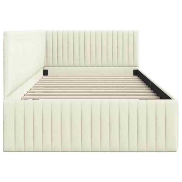 Eckbettgestell mit Kopfteil Creme 100 x 200 cm Samt