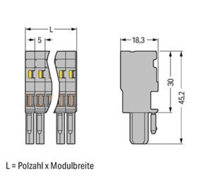 WAGO Kontakttechnik 1-Leiter-Federleiste gerade für Basisklemmen oder Stiftleisten kodierbar 15-polig grau (10 ST)