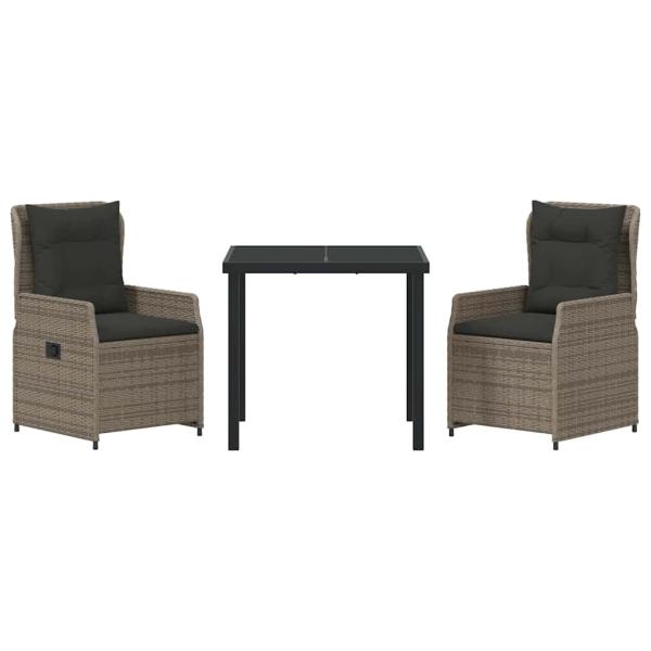 Garten Essgruppe 3 pcs Grau Poly-Rattan