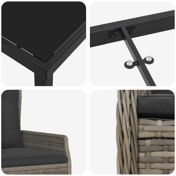 Garten Essgruppe 3 pcs Grau Poly-Rattan