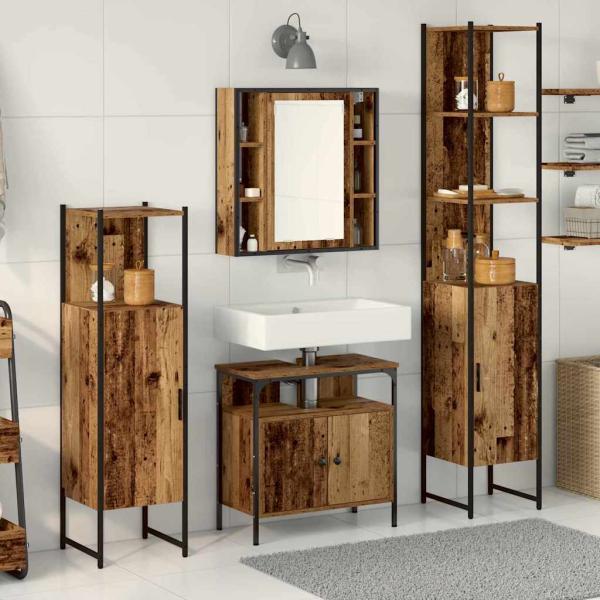 ARDEBO.de - Badezimmermöbel Set mit Regal 4 pcs Altholz 33 x 33 x 185.5 cm