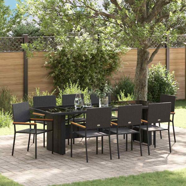 ARDEBO.de - Garten Essgruppe 9 pcs Schwarz Poly Rattan