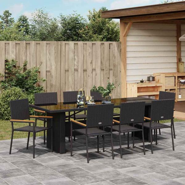 Garten Essgruppe 9 pcs Schwarz Poly Rattan