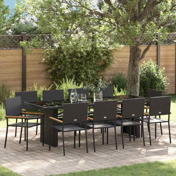 ARDEBO.de - Garten Essgruppe 11 pcs Schwarz Poly Rattan