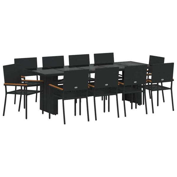 Garten Essgruppe 11 pcs Schwarz Poly Rattan
