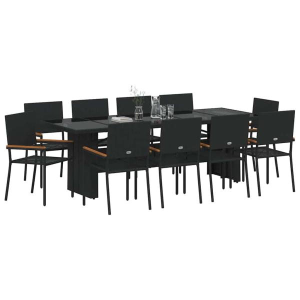 Garten Essgruppe 11 pcs Schwarz Poly Rattan