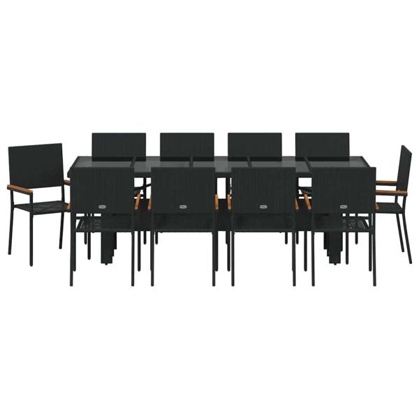 Garten Essgruppe 11 pcs Schwarz Poly Rattan