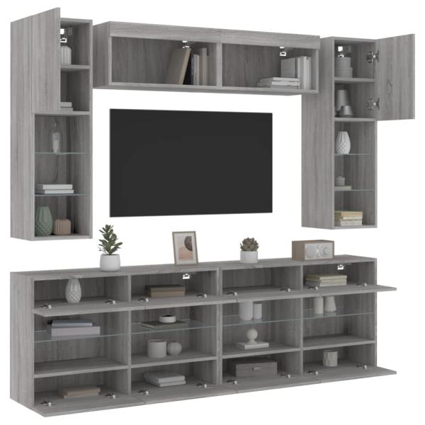 ARDEBO.de - 6-tlg. TV-Wohnwand mit LED-Leuchten Grau Sonoma
