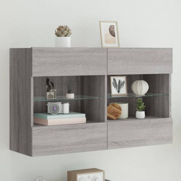 ARDEBO.de - TV-Wandschrank mit LED-Leuchten Grau Sonoma 98,5x30x60,5 cm