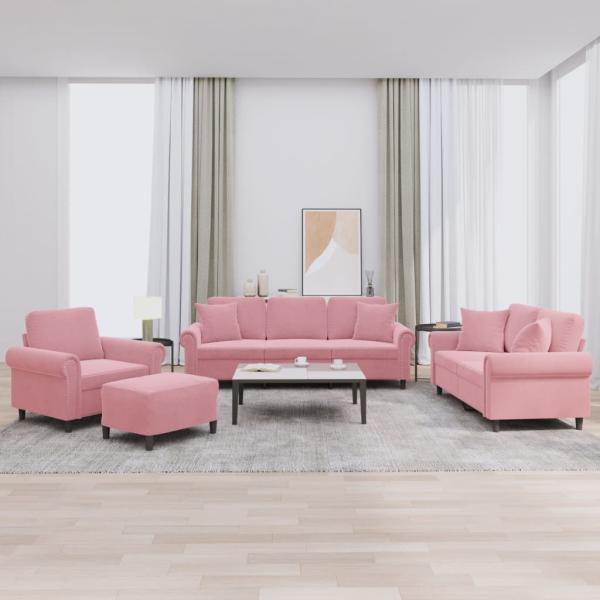 ARDEBO.de - 4-tlg. Sofagarnitur mit Kissen Rosa Samt