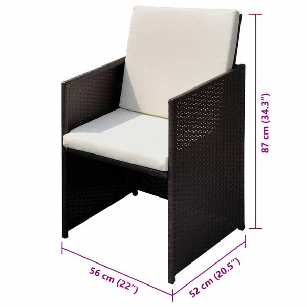 Gartenstühle 3 pcs Braun 56 x 52 x 87 cm Poly Rattan