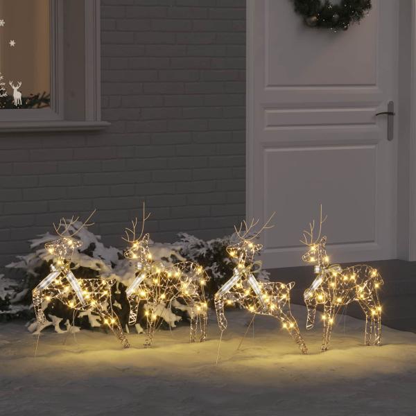 ARDEBO.de - LED Rentiere mit 80 LEDs 4 pcs Gold 64 x 42 x 15 cm PET