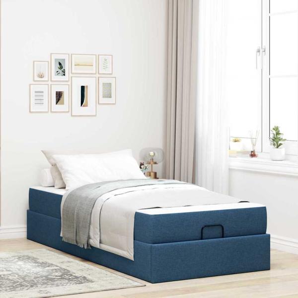 ARDEBO.de - Bettgestell mit Matratze Blau 90 x 200 cm Stoff