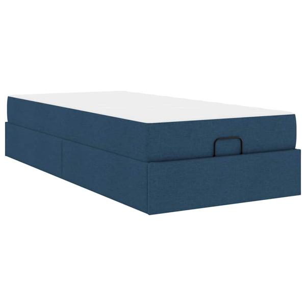 Bettgestell mit Matratze Blau 90 x 200 cm Stoff