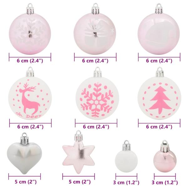 Weihnachtskugel-Set 40 pcs Weiß und Rosa