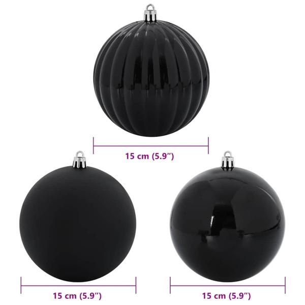 Weihnachtsbaum Ornament Set XL 9 Stk. Schwarz Ø 15 cm LEDs