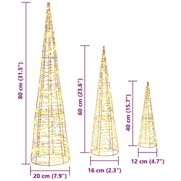 Weihnachtsbaum mit 90 LEDs 3 pcs Warmweiß 40 cm 60 cm 80 cm PET