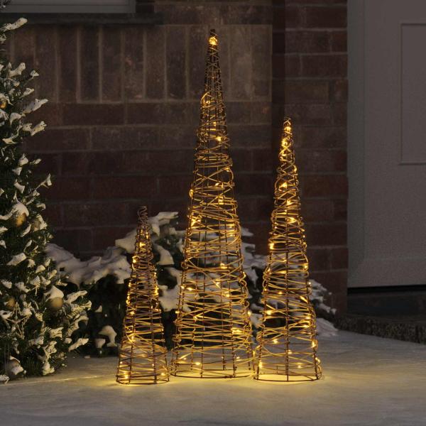 ARDEBO.de - Weihnachtsbaum 3 pcs Warmweiß 40 cm 60 cm 80 cm Rattan