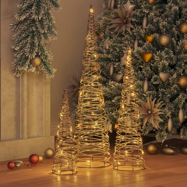 Weihnachtsbaum 3 pcs Warmweiß 40 cm 60 cm 80 cm Rattan