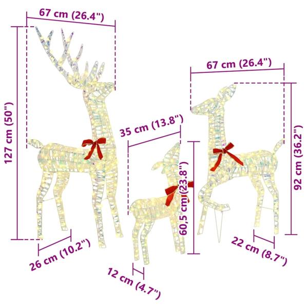 Rentiere Familie 3 pcs Warmweiß 128 cm PET
