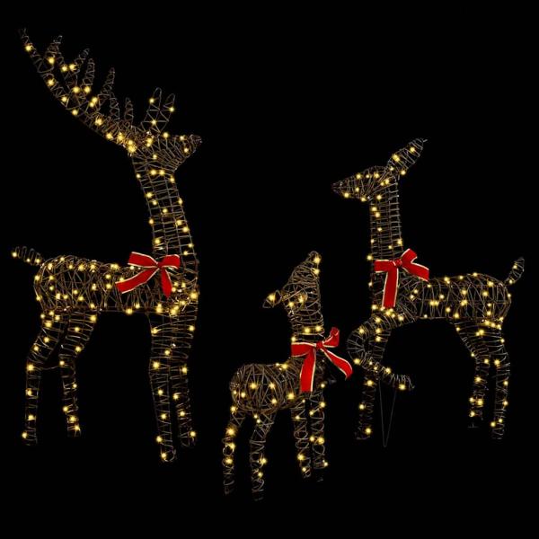 Rentiere Familie 3 pcs Warmweiß 128 cm Rattan