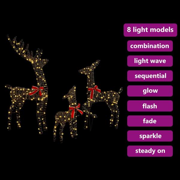 Rentiere Familie 3 pcs Warmweiß 128 cm Rattan