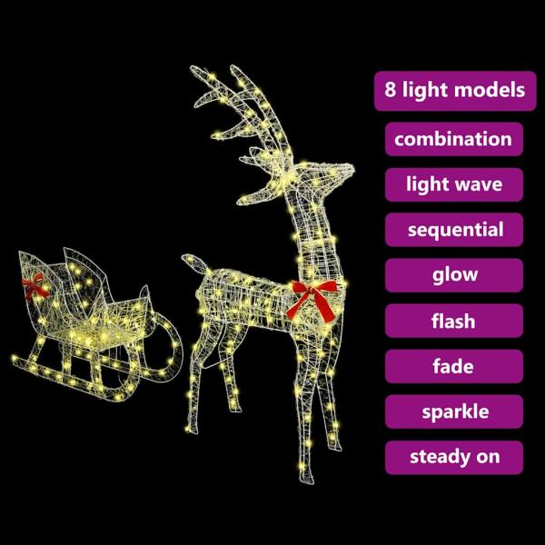 Rentier Zieh Schlitten Warmweiß 120 cm 55 cm Acryl